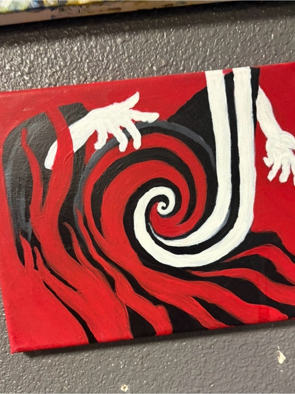 Abstract Red and Black Swirl Canvas Wall Art with White Accents